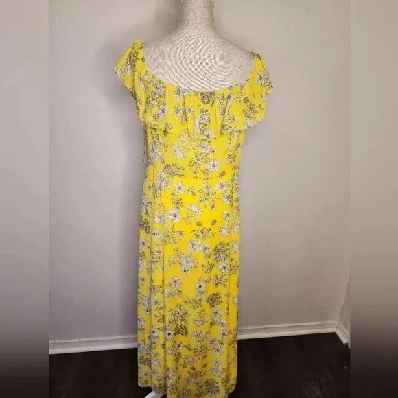 Gianni Bini Aida Floral  Print Off Shoulder Dress Yellow / Ivory Size L NWT - Picture 8 of 15